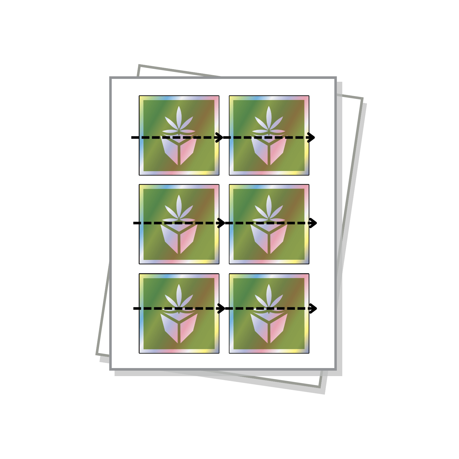 Rectangle Shaped Labels with a holographic finish on a white sheet.