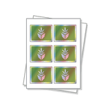 Rectangle shaped labels with a holographic finish on a white sheet.