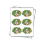 Oval Shaped Labels with a holographic finish on a white sheet.