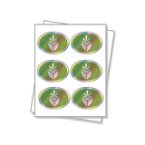 Oval Shaped Labels with a holographic finish on a white sheet.