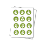 Circle shaped labels on a white sheet.