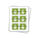 Square shaped labels that are perforated in the middle on a white sheet.