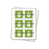 Square shaped labels that are perforated in the middle on a white sheet.
