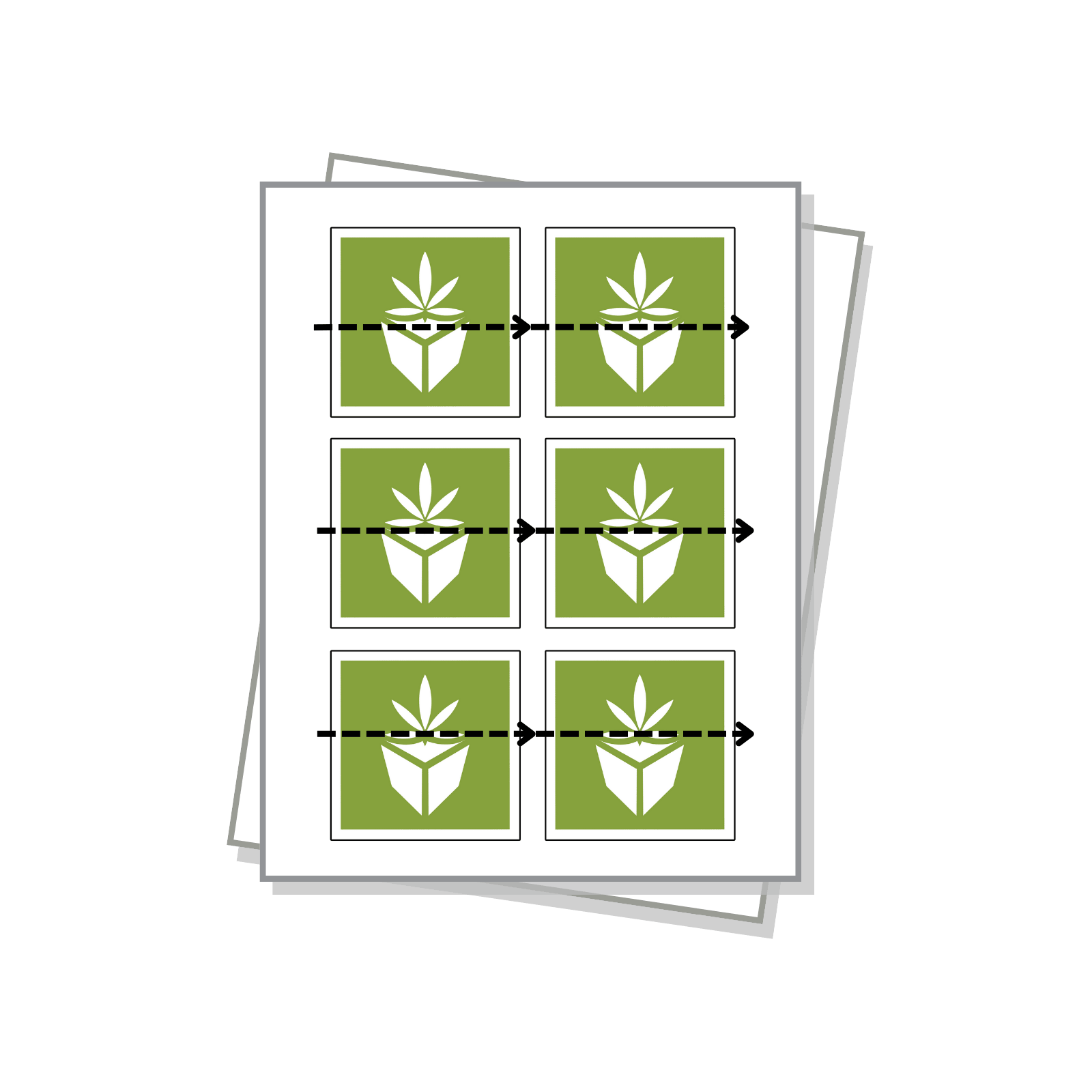 Square shaped labels that are perforated in the middle on a white sheet.