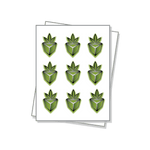 Die cut labels on a white sheet.