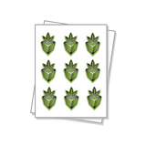 Die cut labels on a white sheet.