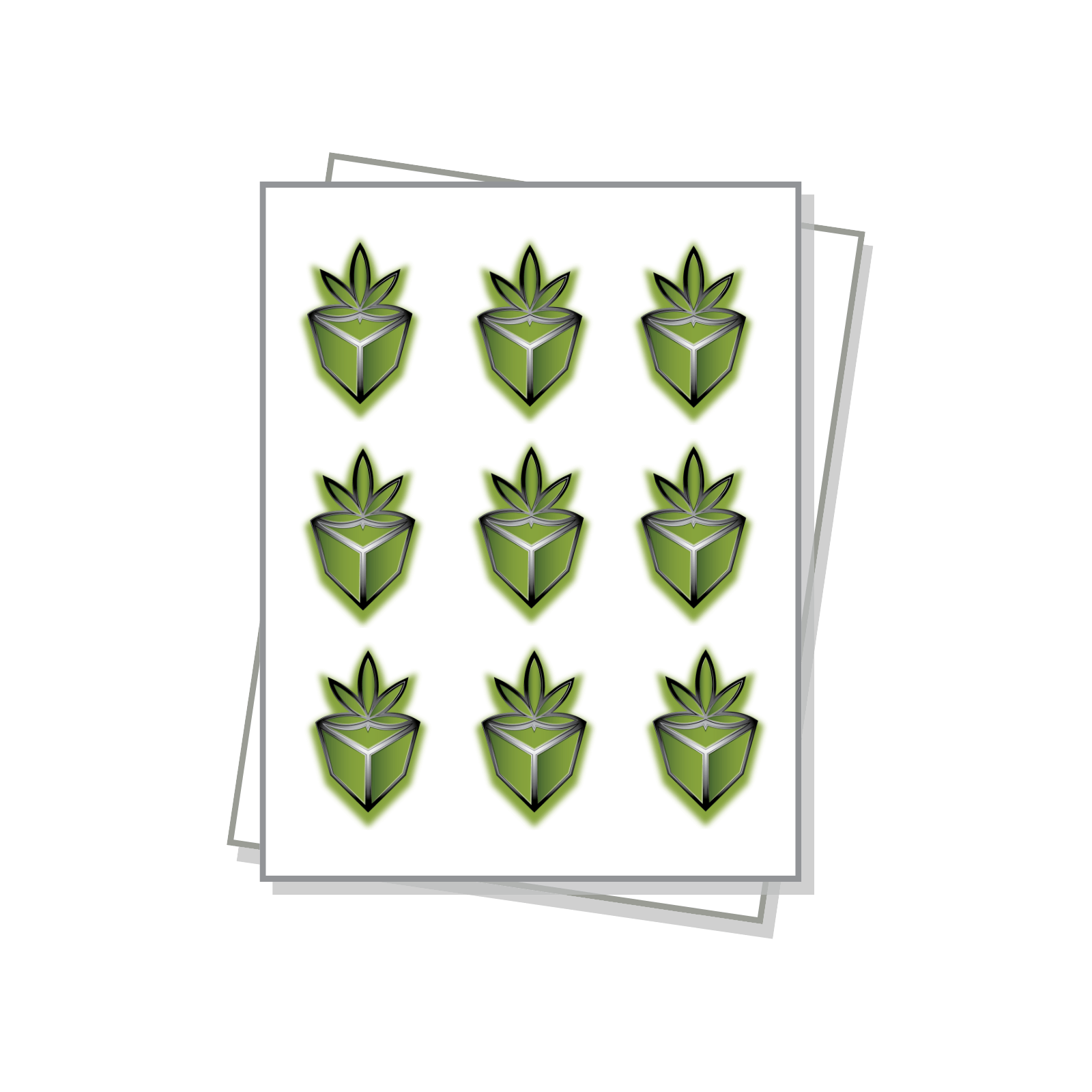Die cut labels on a white sheet.