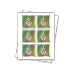 Square Shaped Labels with a holographic finish on a white sheet.