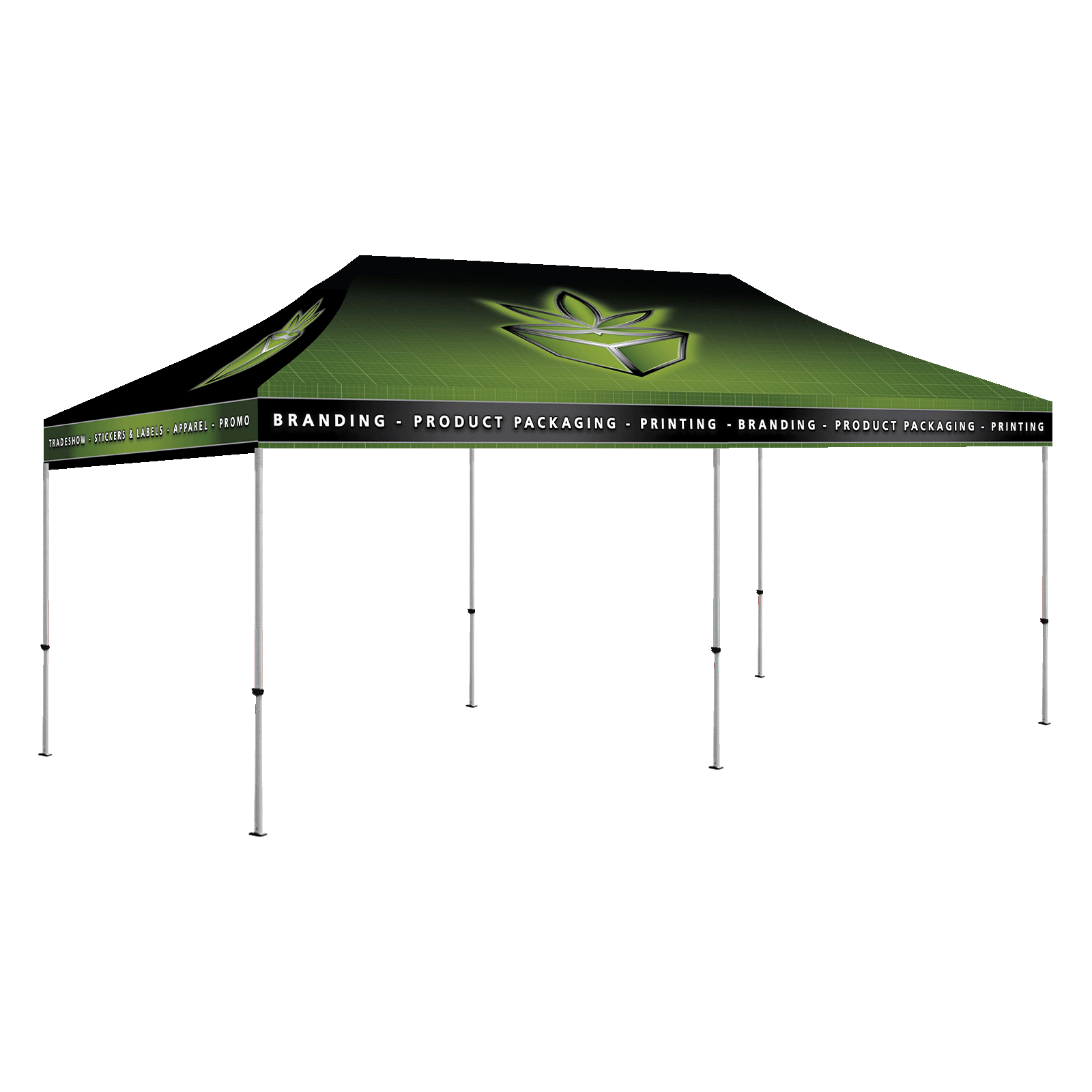 Customizable pop up canopy tent with Tree Street Packaging branding.