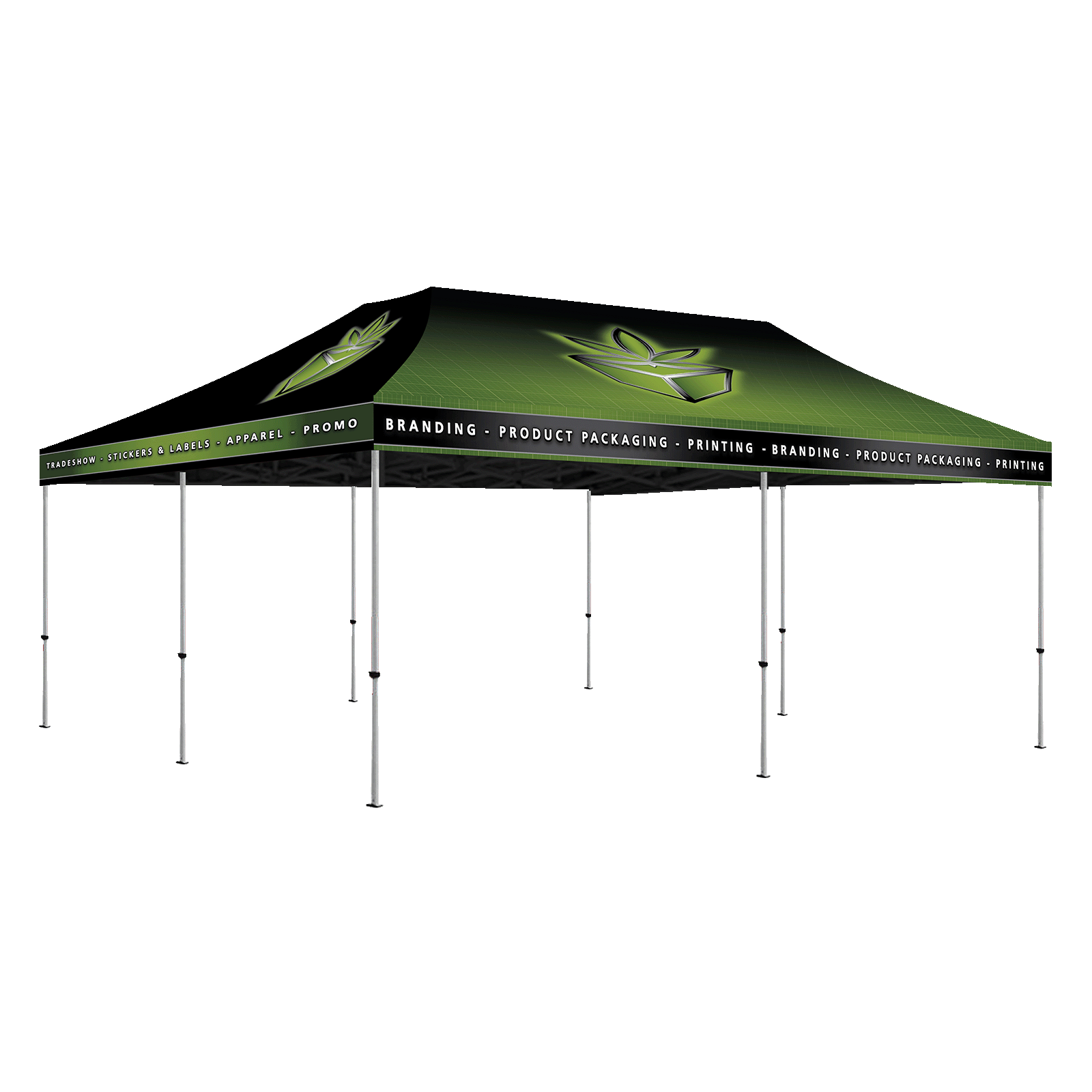 Customizable pop up canopy tent with Tree Street Packaging branding.